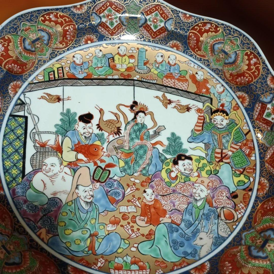 八角形の伝統的な絵柄陶器皿