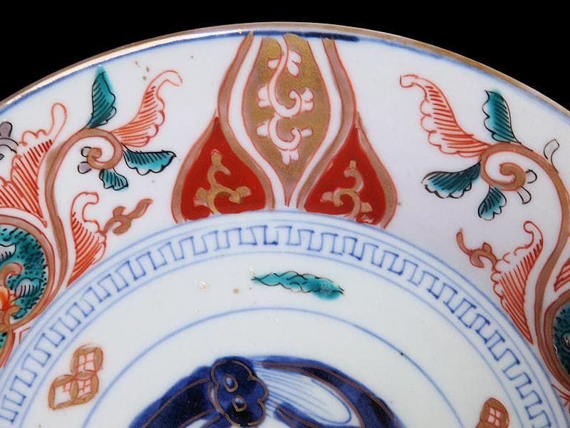 古伊万里 色絵 団龍紋に宝珠 花の図 7寸皿 3枚