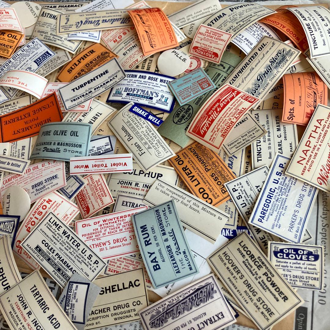 海外 ヴィンテージ ファーマシー ラベル 100枚 ジャンクジャーナル