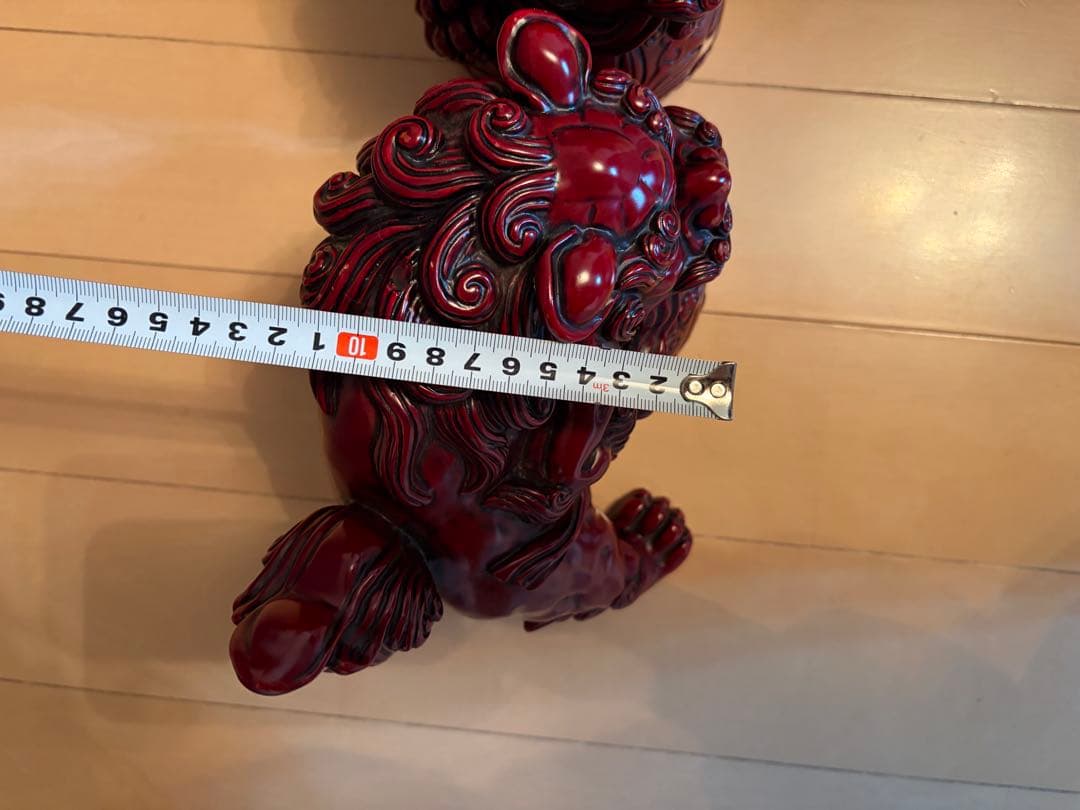 赤い獅子像 置物 陶器製 縁起が良い 幸運