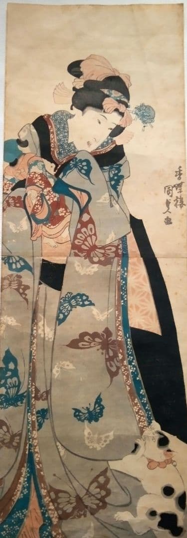 浮世絵、美人画縦二枚綴り、歌川国貞(三代豊国）