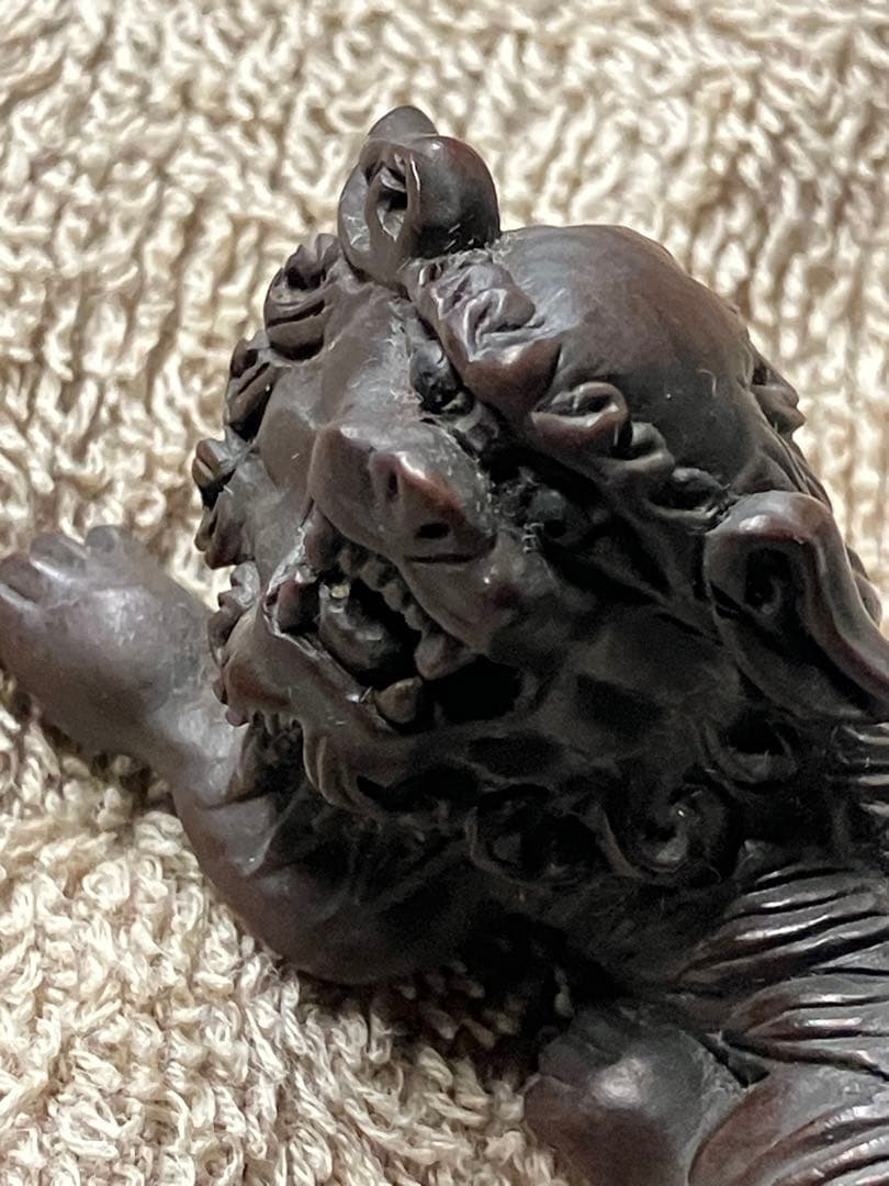 根付け 作者不明 刻印あり 獅子型 彫刻 約10cm