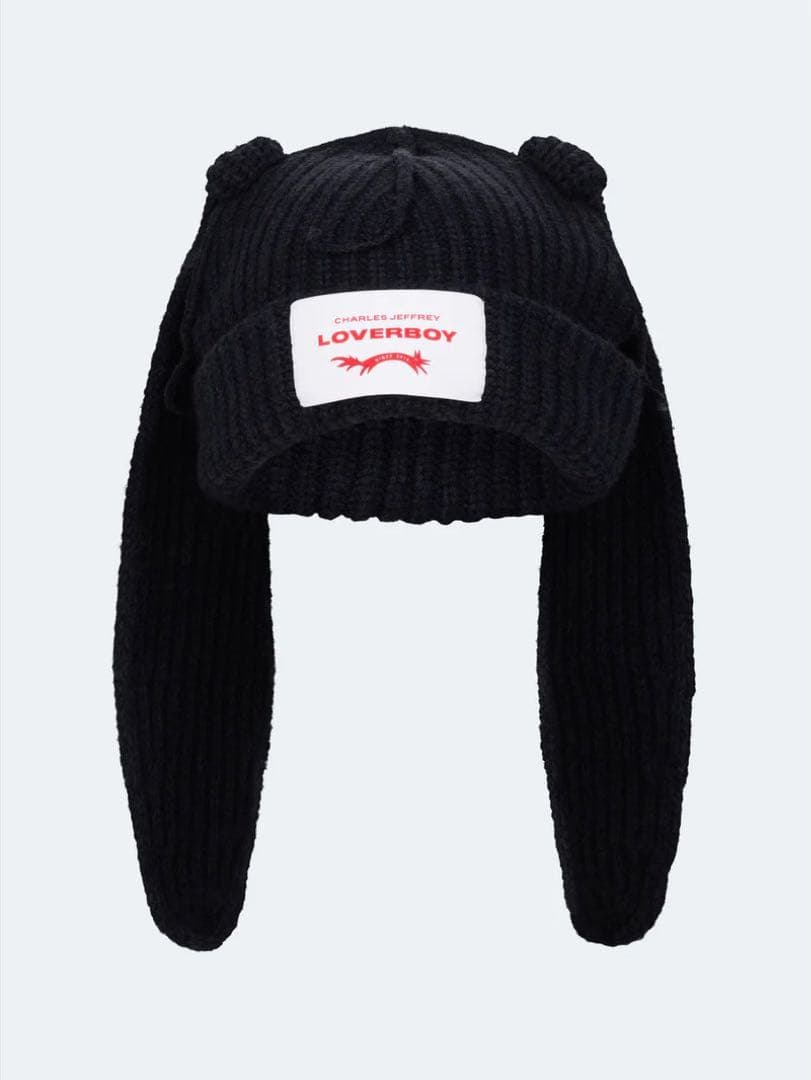Charles jeffrey LOVERBOY 耳付きニット帽 黒 CHARLES JEFFREY LOVERBOY（チャールズジェフリーラバーボーイ