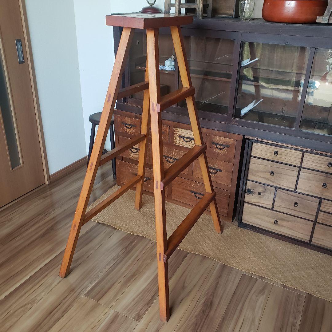 枯れた古い木製の脚立 ラダー 古道具 古家具 梯 シェルフ 棚 - メルカリ