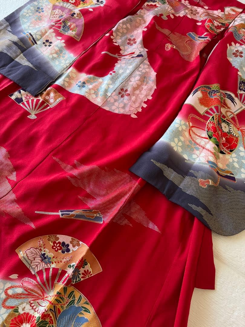 七五三に★正絹縮緬檜扇に鈴　七歳着物セット