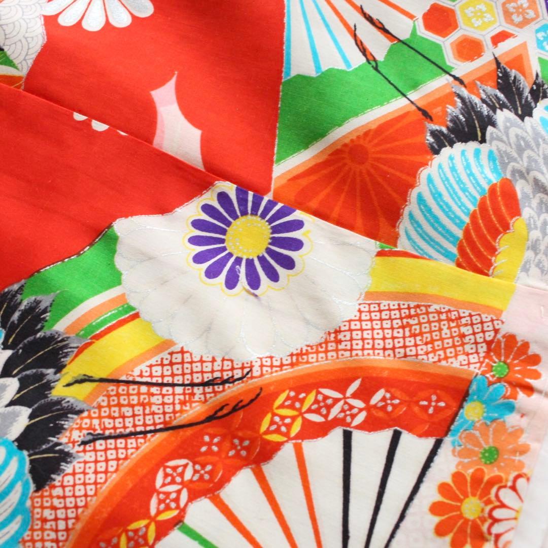 七五三 3歳 女の子 子供 アンティーク 鶴 着物 被布 セット