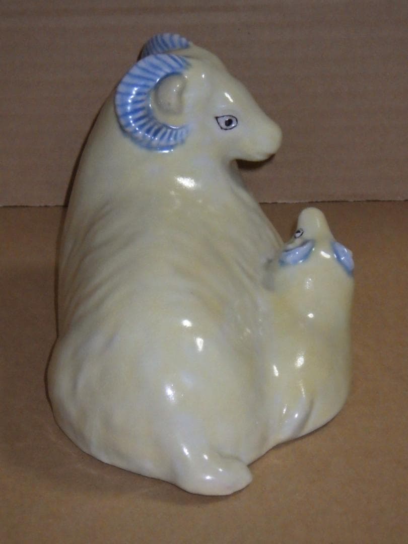 新品 浅倉五十吉 九谷焼 慕情 未 羊 ひつじ 共箱 陶製置物 フィギュリン