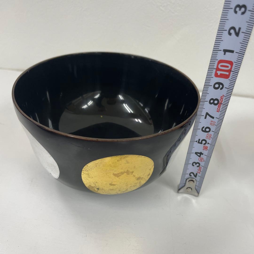 ツバキ 蓋付き椀 黒 金 銀丸模様 27客セット　少々難ありお値下げ品！