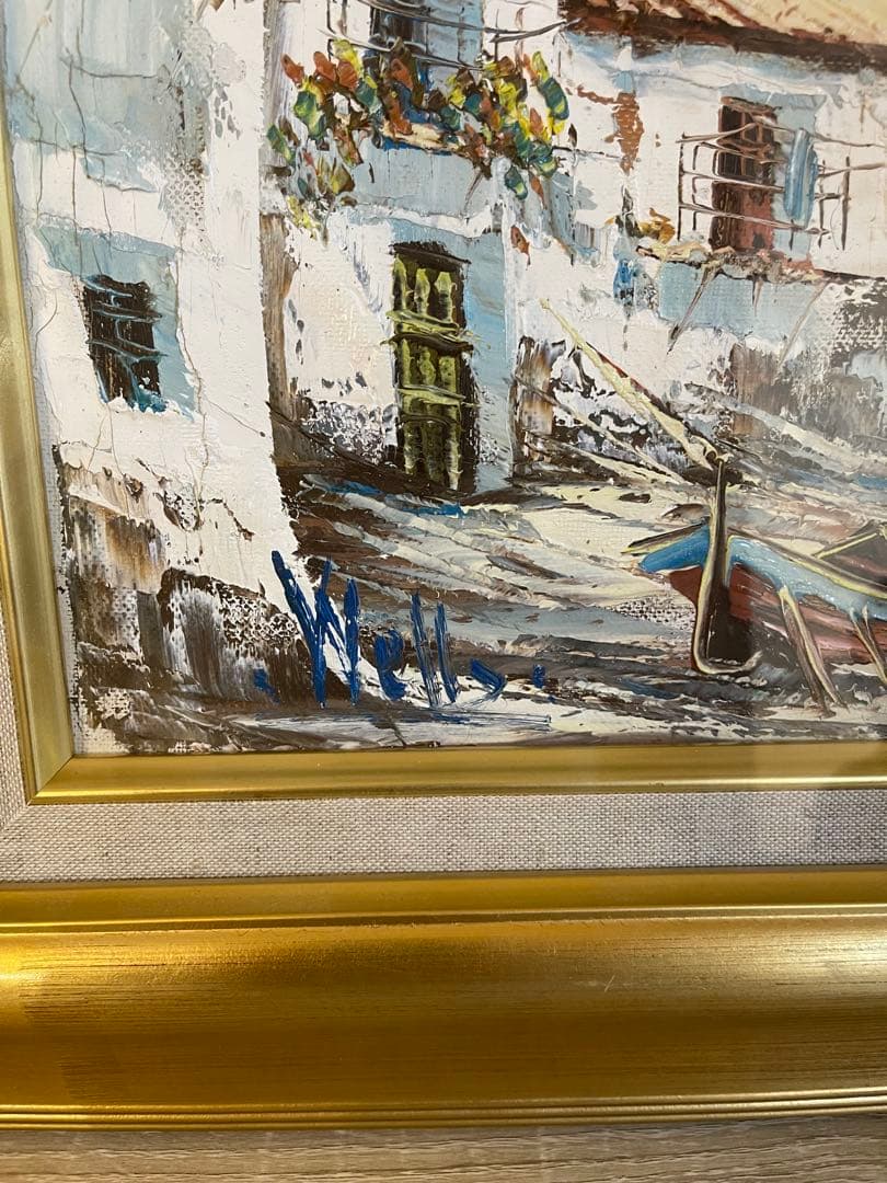 絵画　油絵　油彩　Wells　風景画　景色　海辺の町　地中海