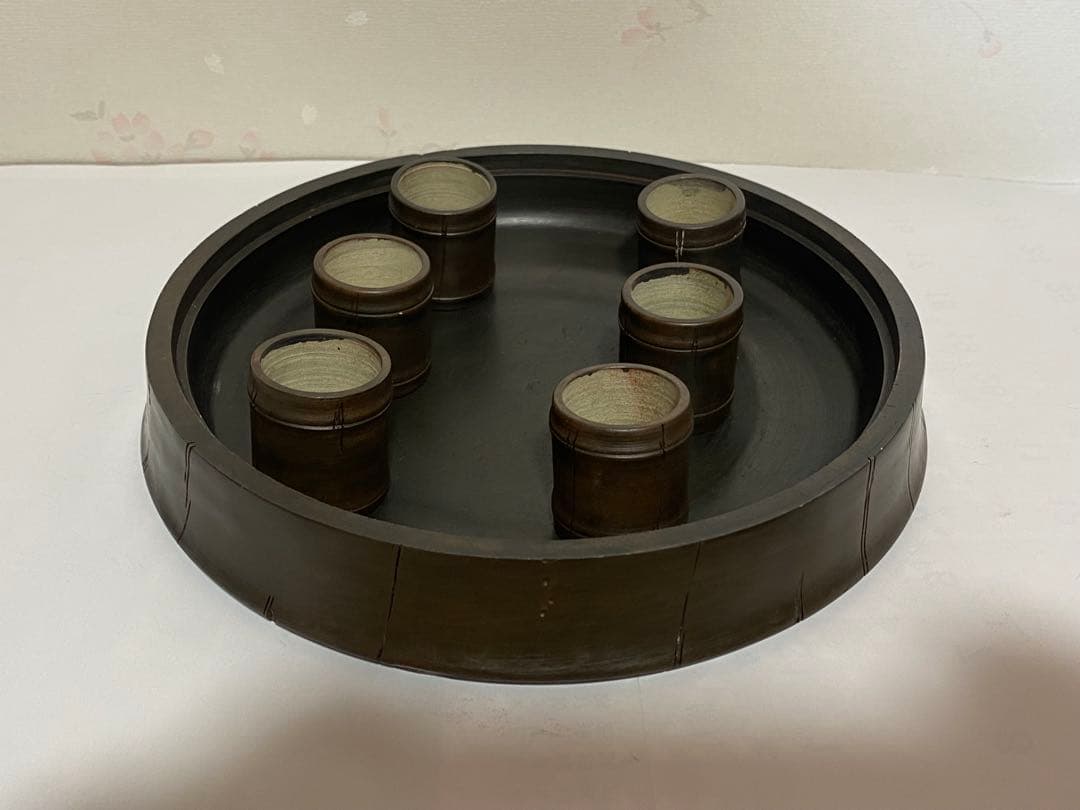 ♢中国？台湾 竹節形 茶道具1式 茶壺 茶碗 盆 急須 紫泥 煎茶道具