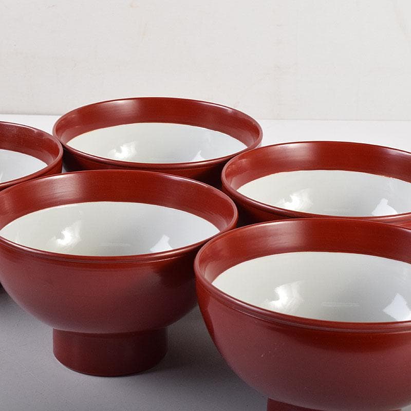 和食器　松谷窯　内染付　陶漆　蓋物　蓋碗　５客　共箱　M　R8058C