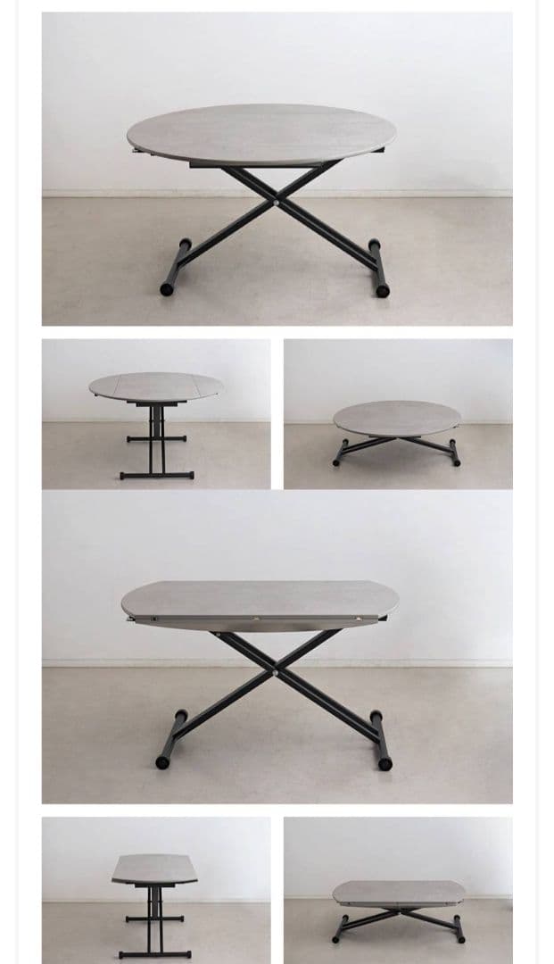 ダイニングテーブル 昇降式 円形 幅120cm グレー×黒