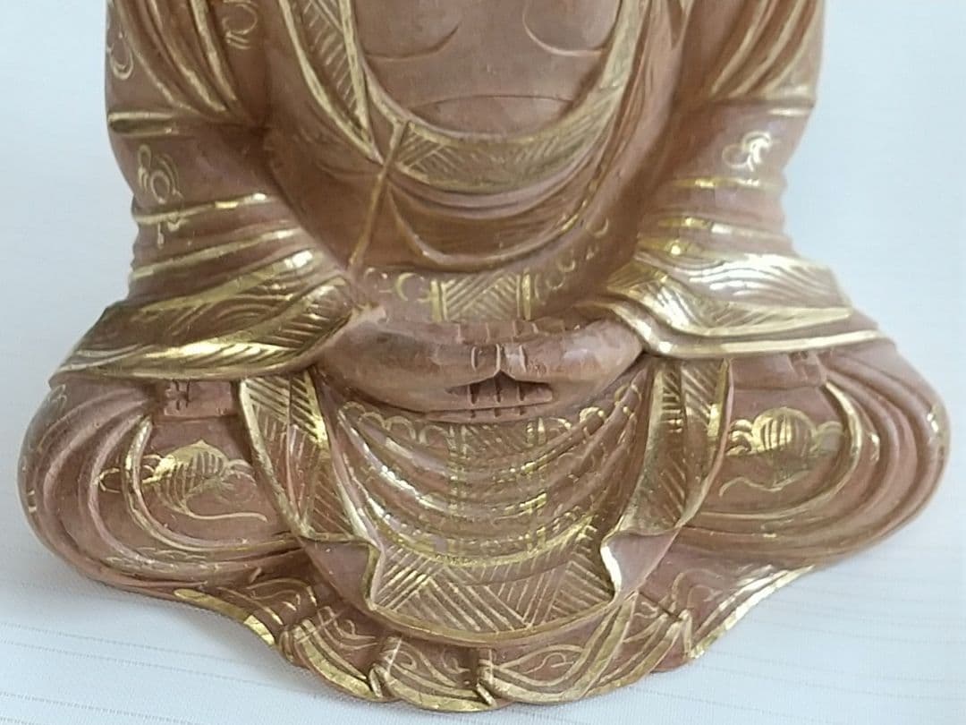 釈迦如来坐像 2.5寸 #328 像のみ 金彩有 お釈迦さま ◇白檀 木彫 仏像