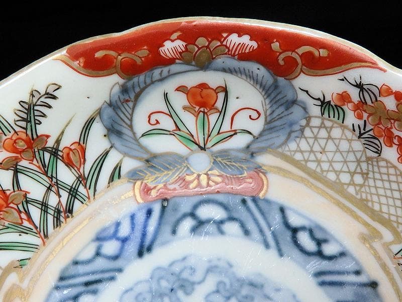 古伊万里　色絵　蝶に菖蒲の図　４寸皿　４枚　C232AS-WWs