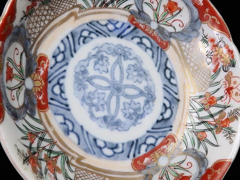 古伊万里　色絵　蝶に菖蒲の図　４寸皿　４枚　C232AS-WWs