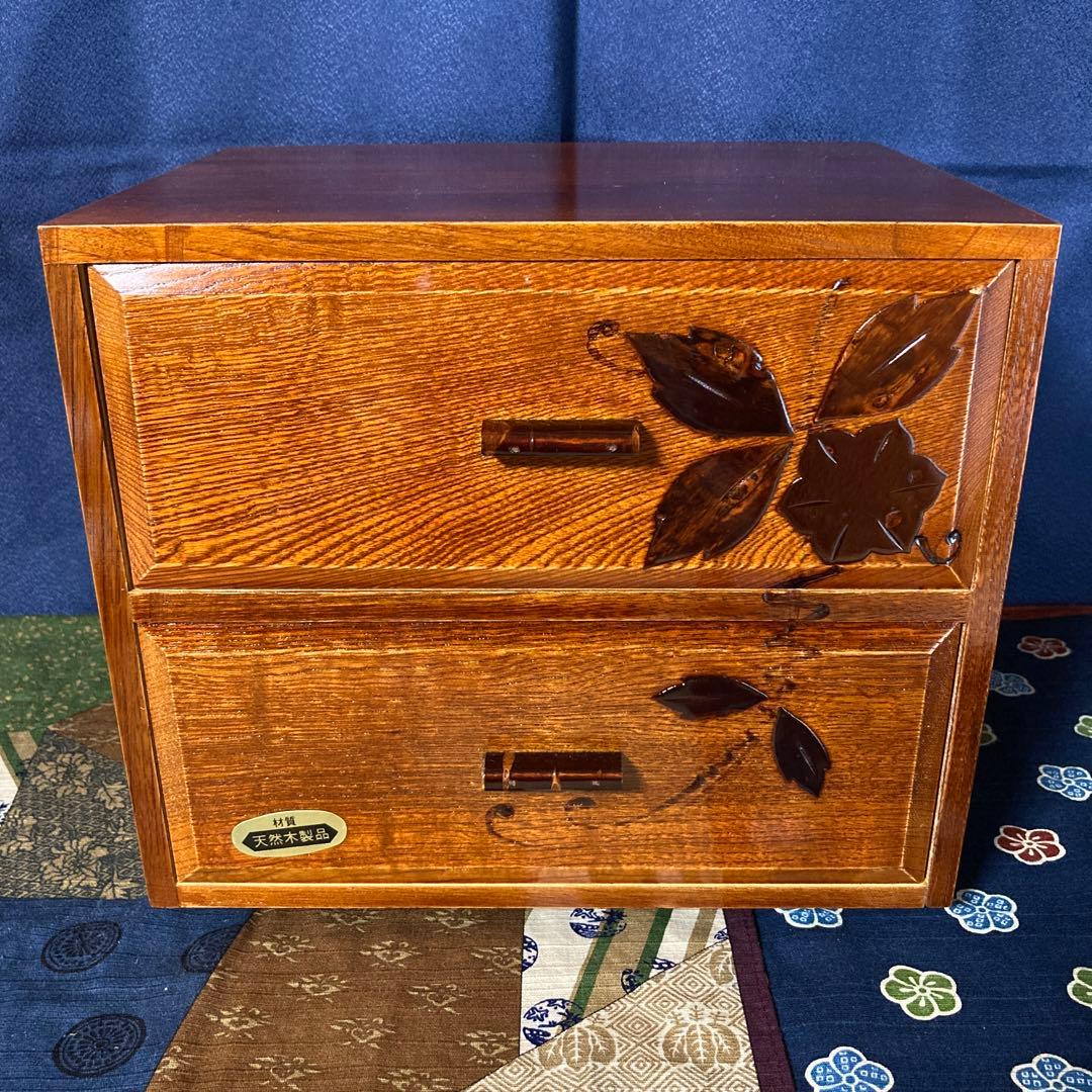 天然木 樺細工 桜皮細工 2段 小引き出し 引き出し タンス 脚つき ⑥