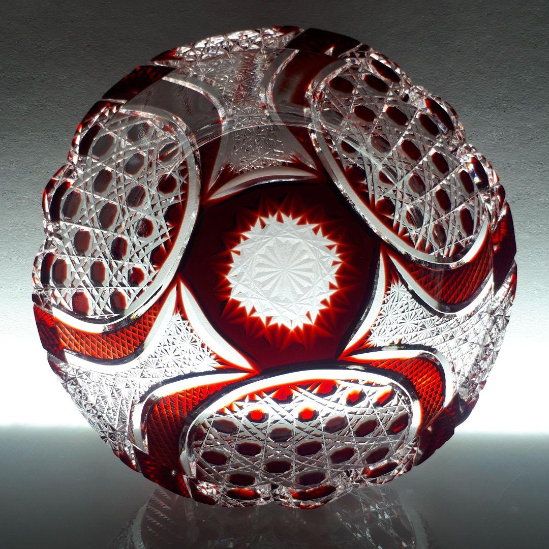 薩摩切子門脇健二 作品色被せガラス八角籠目紋様 鉢【希少レア作品】