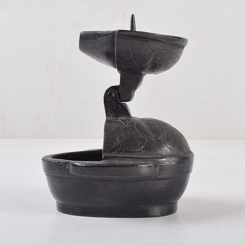 中国　古銅　唐銅　燭台　在銘　V　R9164