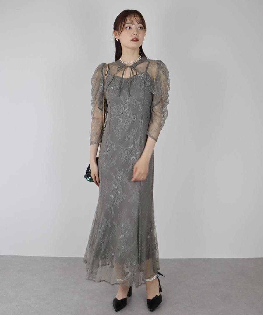 新品　3way ボレロレイヤードレースドレス グレー　M 結婚式　ワンピース 新品 3way ボレロレイヤードレースドレス グレー M 結婚式 ワンピース