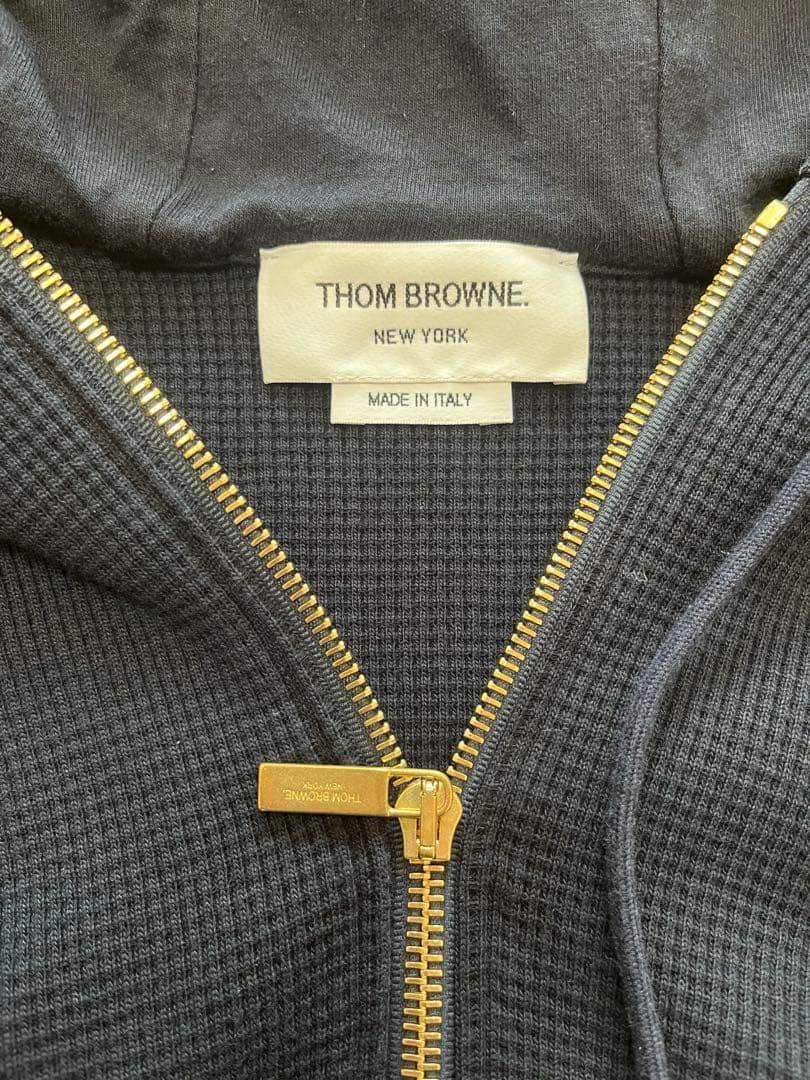 トムブラウン/ネイビーワッフル ラグランスリーブ 4BARフーディー/M