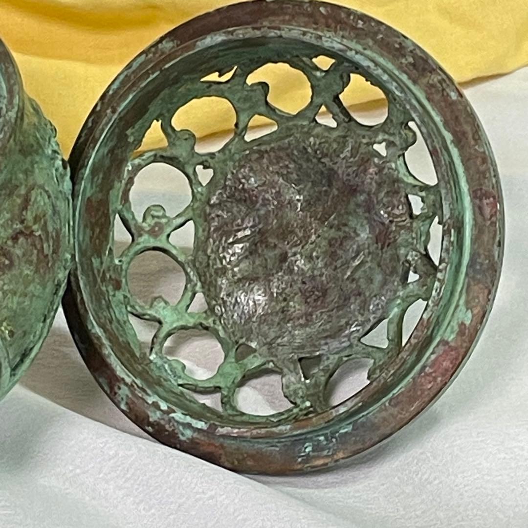 高岡銅器 須賀七郎作 月芳 蝋型鋳銅 香炉 唐子蓋梅文 共箱 証書 栞