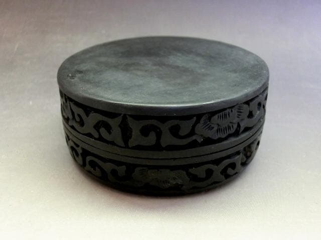 香合■鳥井 木彫り 牡丹 唐草 古い丸香合 お茶道具 古美術 時代物 骨董品■