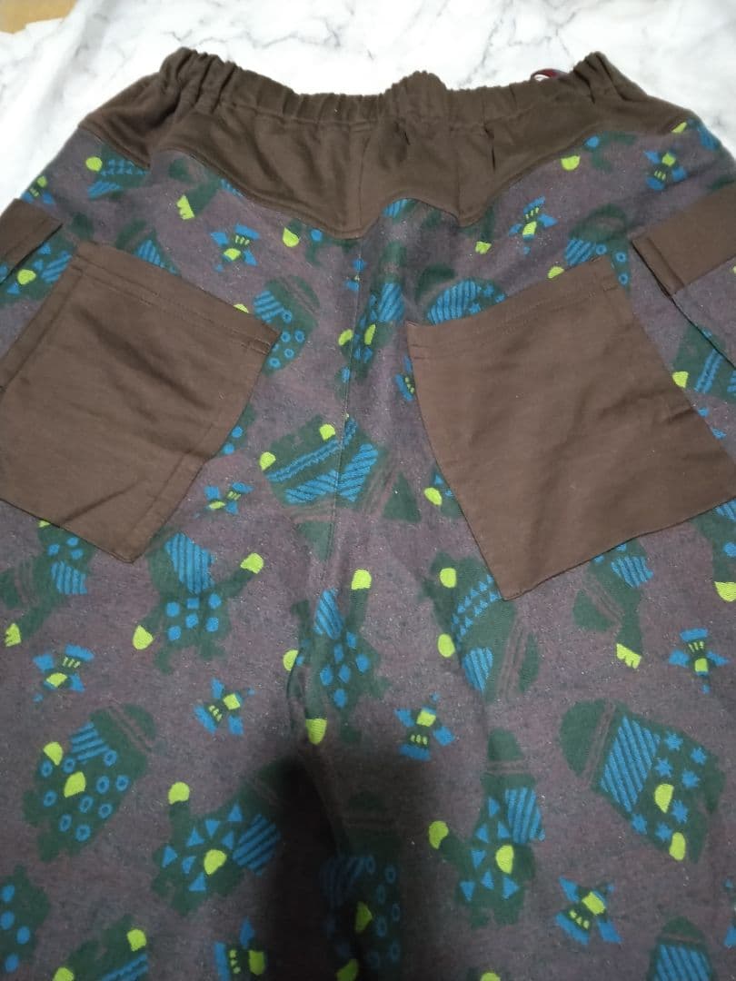 センソユニコ　あん吉　ガウチョパンツ　パンツ ブラウン・青・緑模様