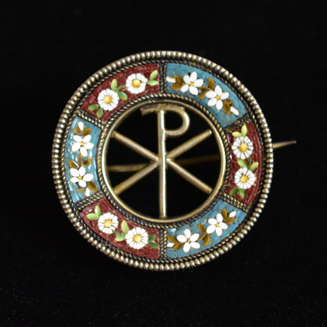 ロコ伊アンティーク XPのマイクロモザイクブローチ 完品 ロコ様専用伊アンティーク XPのマイクロモザイクブローチ 完品