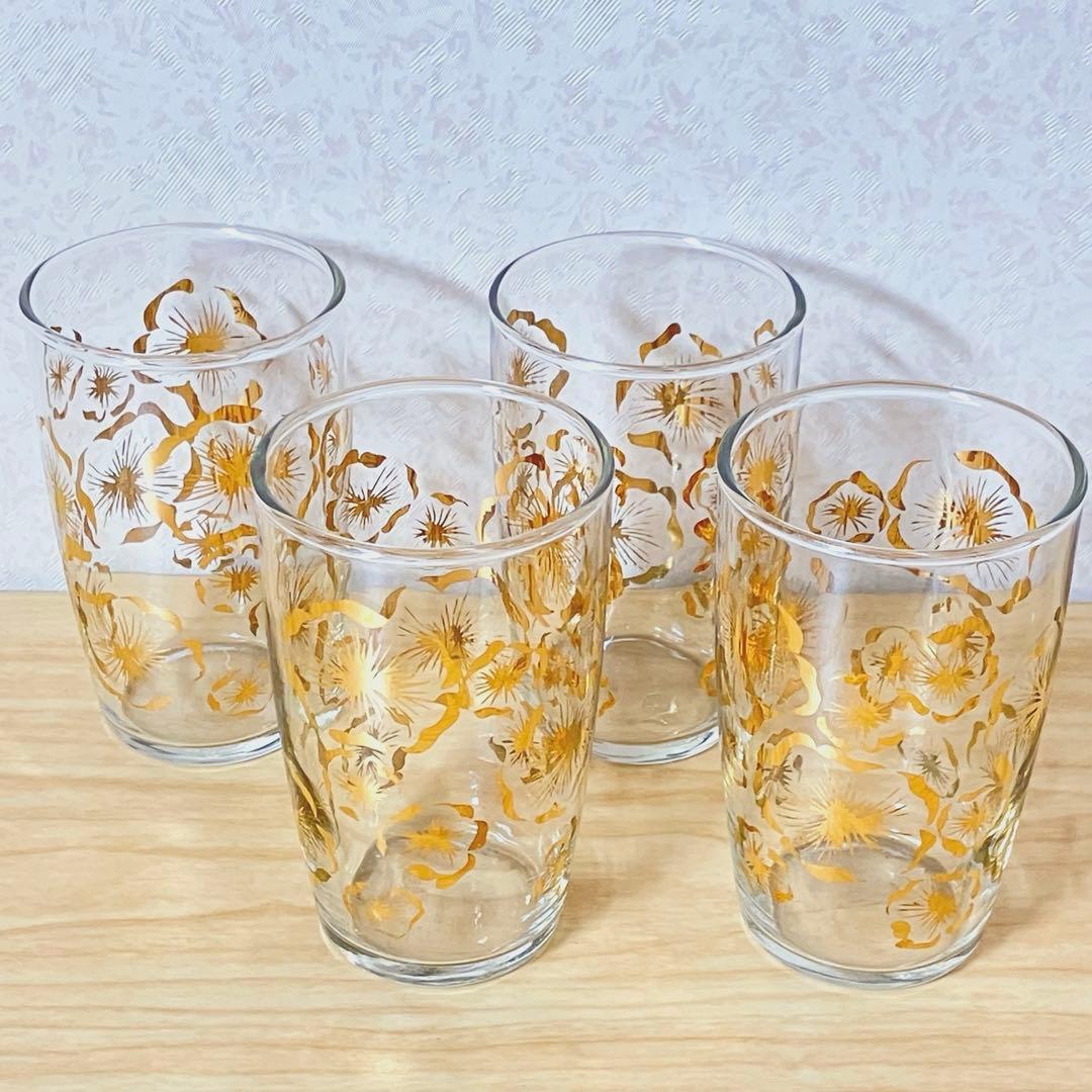 昭和レトロ】金色の花柄グラス4点セット【佐々木ガラス】 - メルカリ