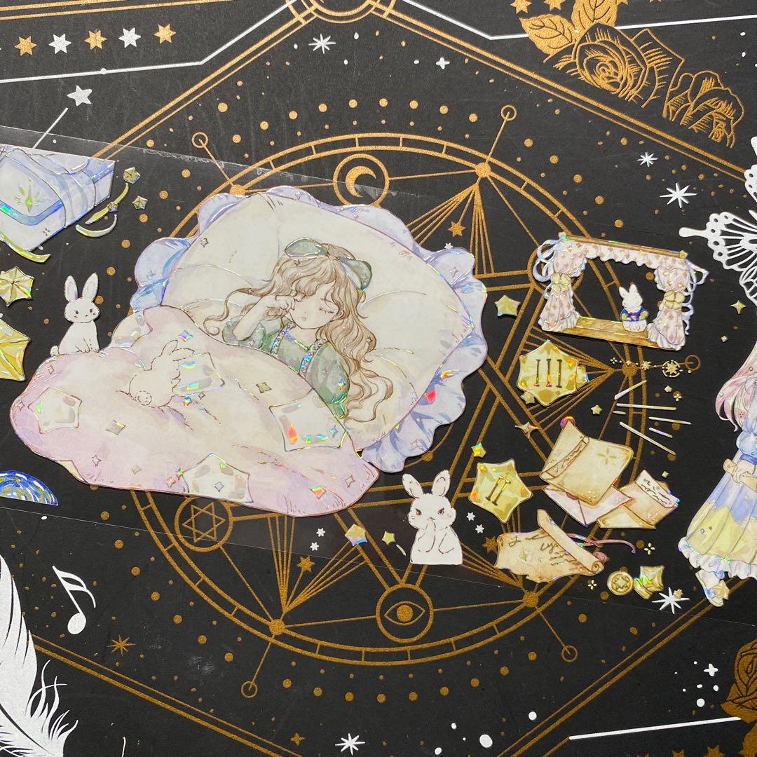 9220】海外 マステ 中古巻 貝殻光マスキングテープ 人物系 星 夜 雲