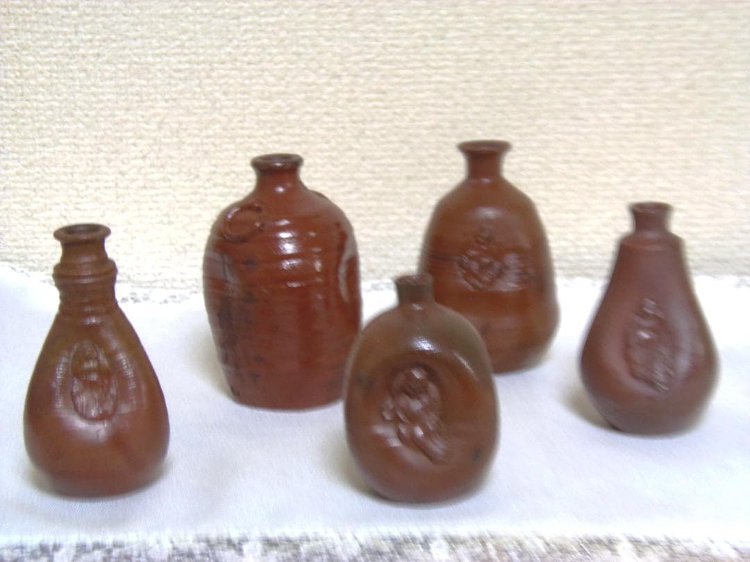 古備前 書道具水滴 5個セット ミニ人形徳利 臍徳利 骨董品 備前焼 古備前 書道具水滴 5個セット ミニ人形徳利 臍徳利 骨董品 備前焼の