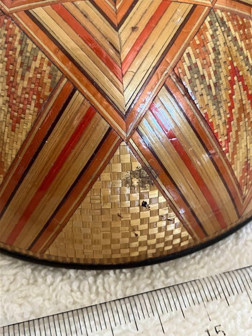 麦わら細工 球型ボンボン入れ 漆器 工芸品 伝統工芸 むぎわら細工