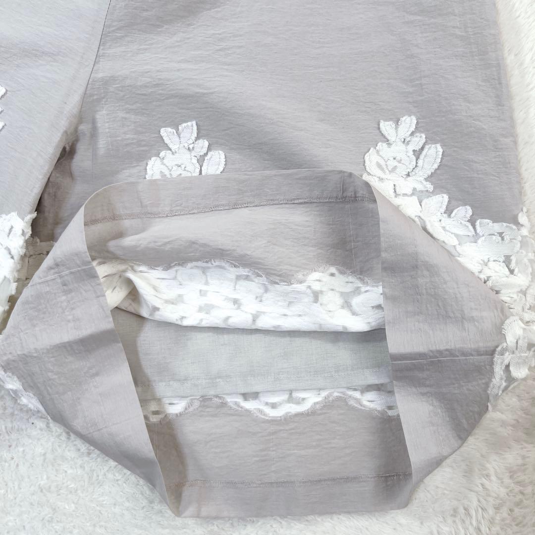 ビアズリー 裾レース ジャガード サルエルバギーパンツ グレー 23SS